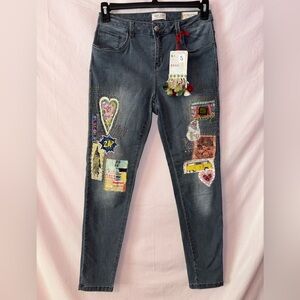Adam Levine Art Jeans NWT – Embroidered Patchwork Boho Skinny Denim Women’s M